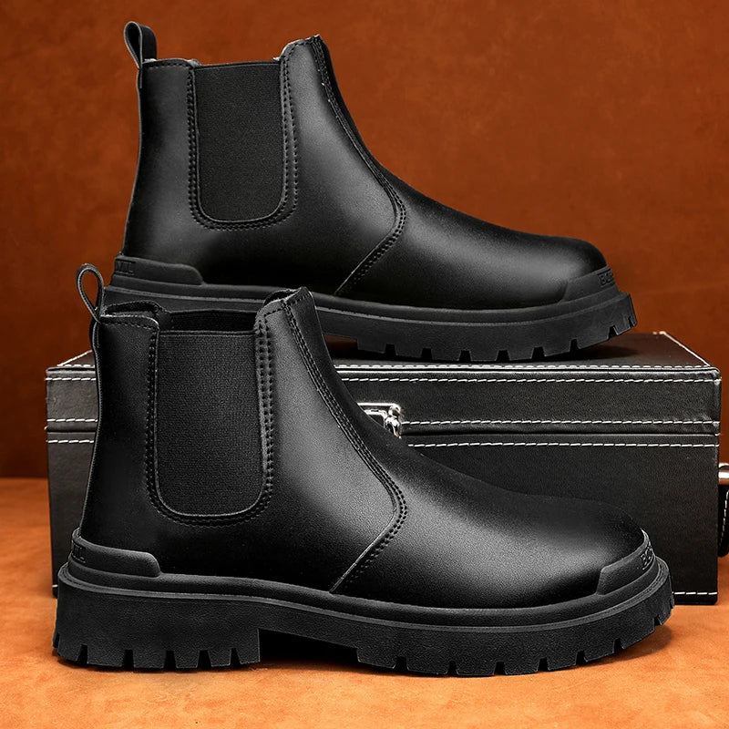 Men’s Biker Boots | Waterproof Street-Style Casual Leather Platform Shoes - Premium shoes from Lizard Vigilante - Just $21.99! Shop now at Lizard Vigilante