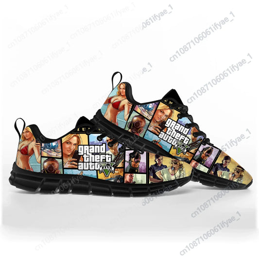 Grand Theft Auto GTA V 5 Anime Cartoon Sneakers – Custom Sports Shoes for Men, Women, and Teens - Premium Shoes from Lizard Vigilante - Just $38.88! Shop now at Lizard Vigilante