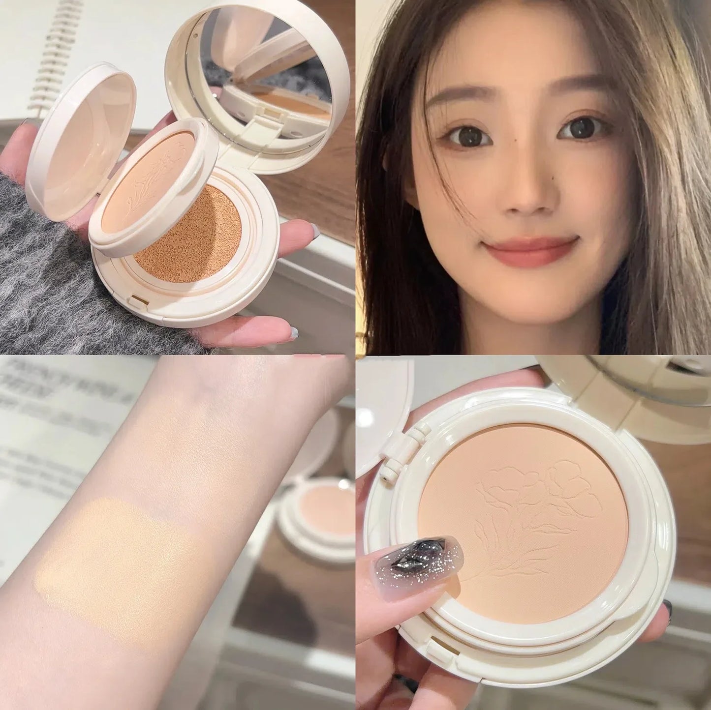 Matte Face Pressed Powder Oil Control Natural Full Coverage Moisturizing Whitening Foundation Cream Base Makeup 2 In 1 Cosmetic