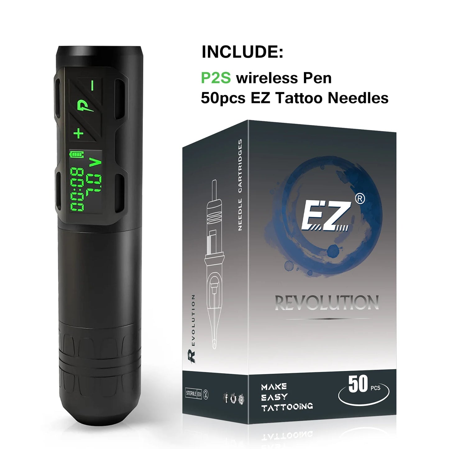 EZ Portex 2S Warpaint Kit — Wireless Tattoo Pen With OLED Power Pack & 50 EZ Cartridges (Brushless Swiss Fury)
