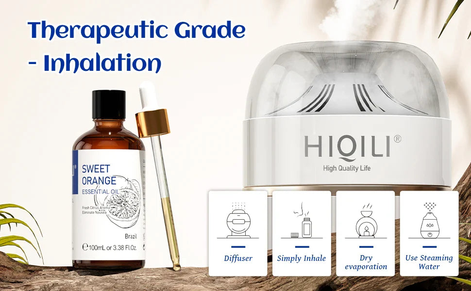 HIQILI 100ML Sweet Orange Essential Oils,100% Pure Nature for Aromatherapy, Diffuser, Humidifier, Massage, Fresh air, Candle
