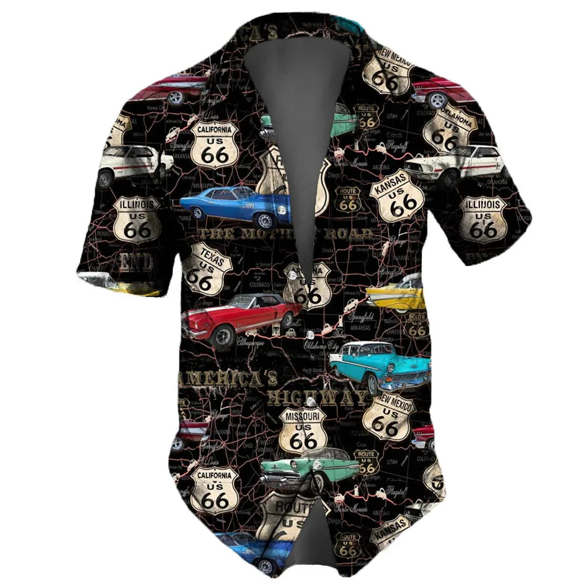 "U.S. Route 66 Retro Hawaiian Shirt" - 3D Fashion Short Sleeve Streetwear for Men - Premium hawaiian shirt from Lizard Vigilante - Just $26.66! Shop now at Lizard Vigilante