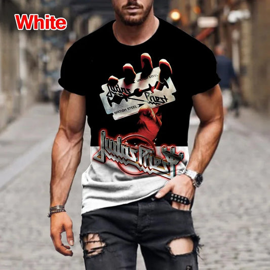 Fashion Hip Hop Rock Judas Priest Band 3D Printed T shirts For Men Casual Street Trend Short Sleeve T-shirt Large Size Clothing - Premium T-shirt from Lizard Vigilante - Just $23.99! Shop now at Lizard Vigilante