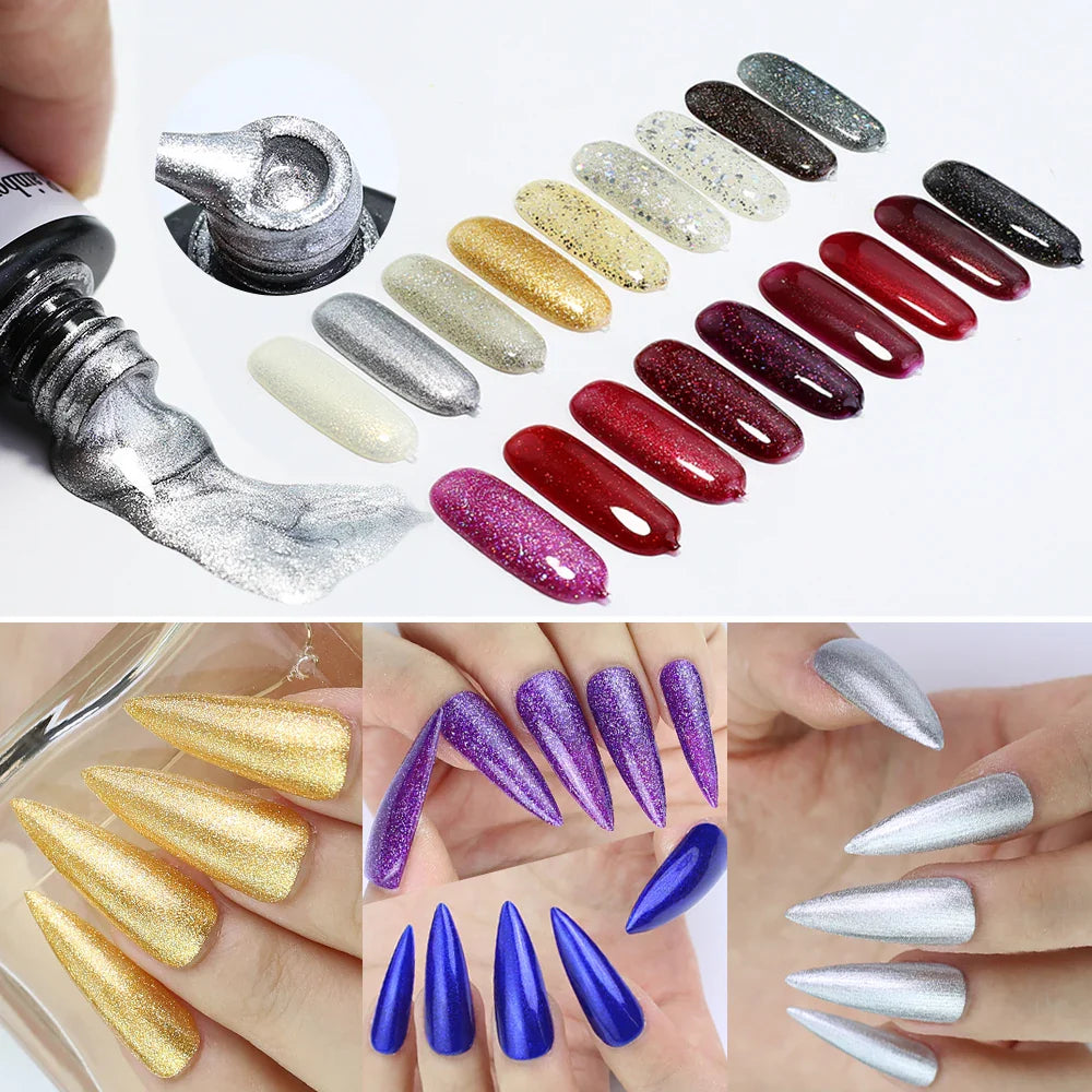 Rainbow Ghini Ultra Shiny Glitter Gel Nail Polish Semi-permanent Gellack UV Varnish Gold Silver Metal Gel Nail Art Wholesale Top