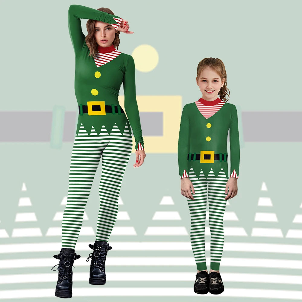 Matching Outfit Christmas Tree Print Cosplay Costume - Green Stripe Jumpsuit for Adults and Children - Premium Cosplay Costumes from Lizard Vigilante - Just $29.99! Shop now at Lizard Vigilante