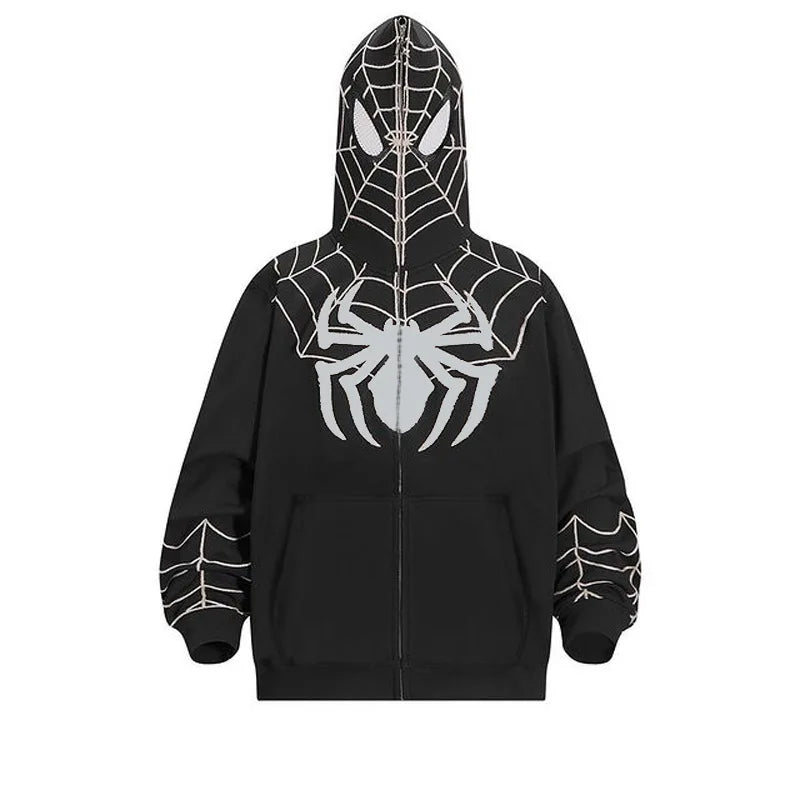 Y2k Men Spider Print Hoodies Women Hip Hop Zipper Long Sleeve Jacket Coats Autumn Winter Harajuku Casual Loose Hooded Sweatshirt - Premium Long-sleeve hoodie from Lizard Vigilante - Just $49.99! Shop now at Lizard Vigilante