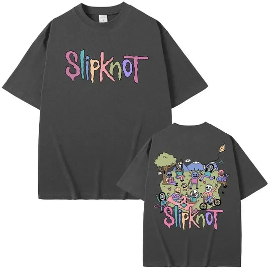 2024 Summer Men’s Classic Vintage Rock Band Double-Sided Printed Cotton T-Shirt Slipknot Cartoon Punk Tops for Men & Women - Premium T-shirt from Lizard Vigilante - Just $23.88! Shop now at Lizard Vigilante