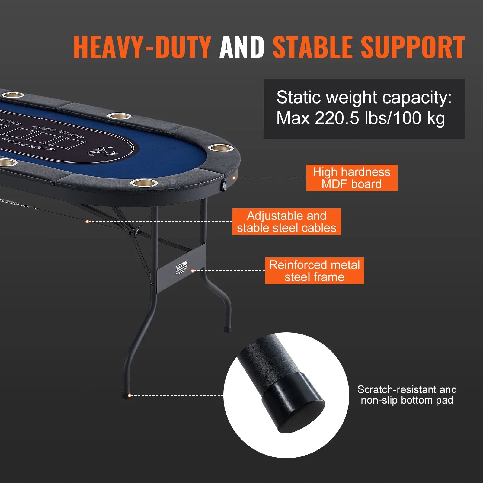 VEVOR 8-Player Foldable Poker Table – Blackjack & Texas Hold'em with Padded Rails & Stainless Steel Cup Holders – Blue Party Game Table - Premium poker table from Lizard Vigilante - Just $288.88! Shop now at Lizard Vigilante