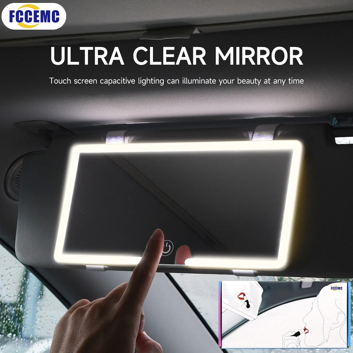Car Sun Visor LED HD Makeup Mirror Rechargeable Vanity Light For Women