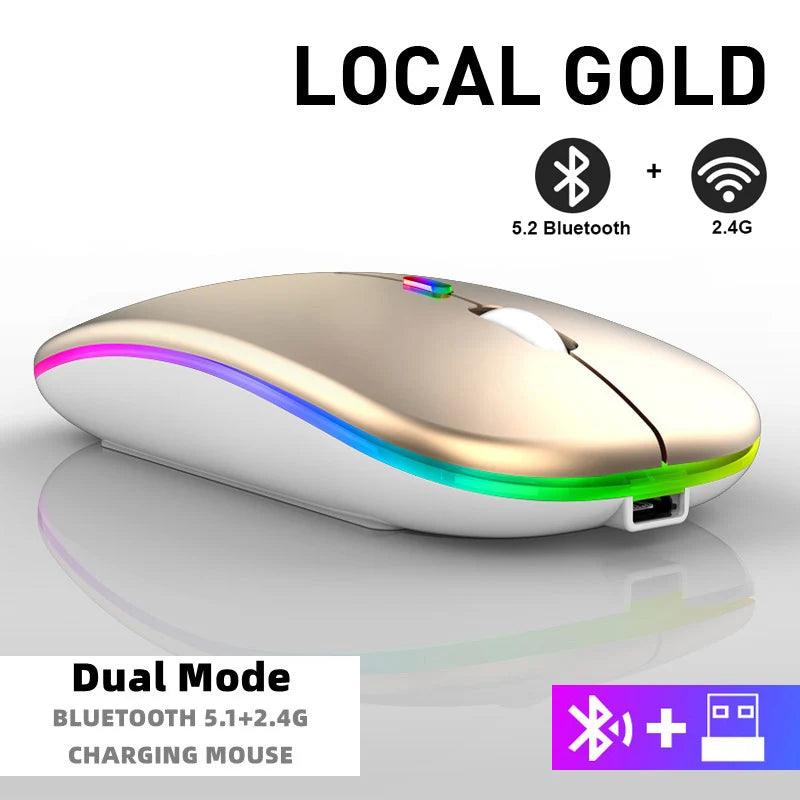 Rechargeable Bluetooth Wireless Mouse with 2.4GHz USB RGB 1600DPI Mouse for Computer Laptop Tablet PC Macbook Gaming Mouse Gamer - Lizard Vigilante