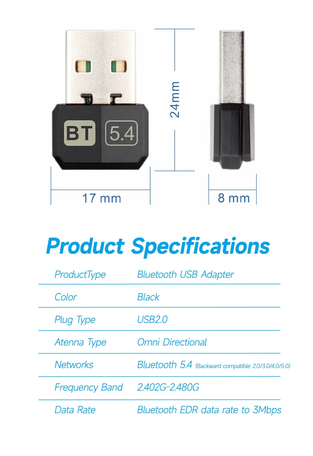 USB Bluetooth 5.4 5.3 Dongle Adapter for PC Speaker Wireless Mouse Keyboard Music Audio Receiver Transmitter Drive free