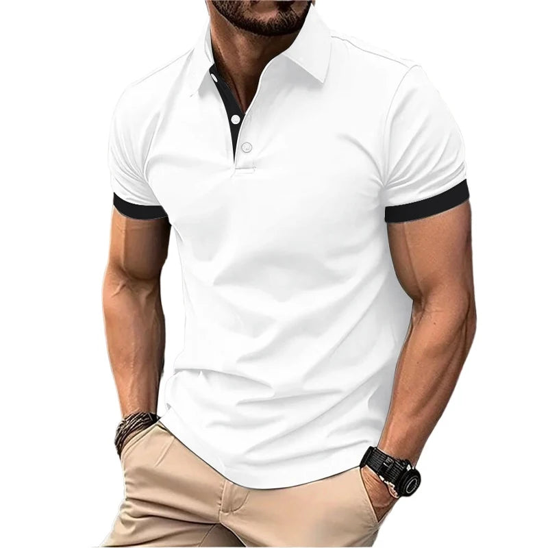 Summer Short Sleeve Polo Shirt Mens Large Stritching T Shirts Lapel Business Breathable Tee Shirt Lightweight Sweatwear - Premium  from Lizard Vigilante - Just $22.99! Shop now at Lizard Vigilante