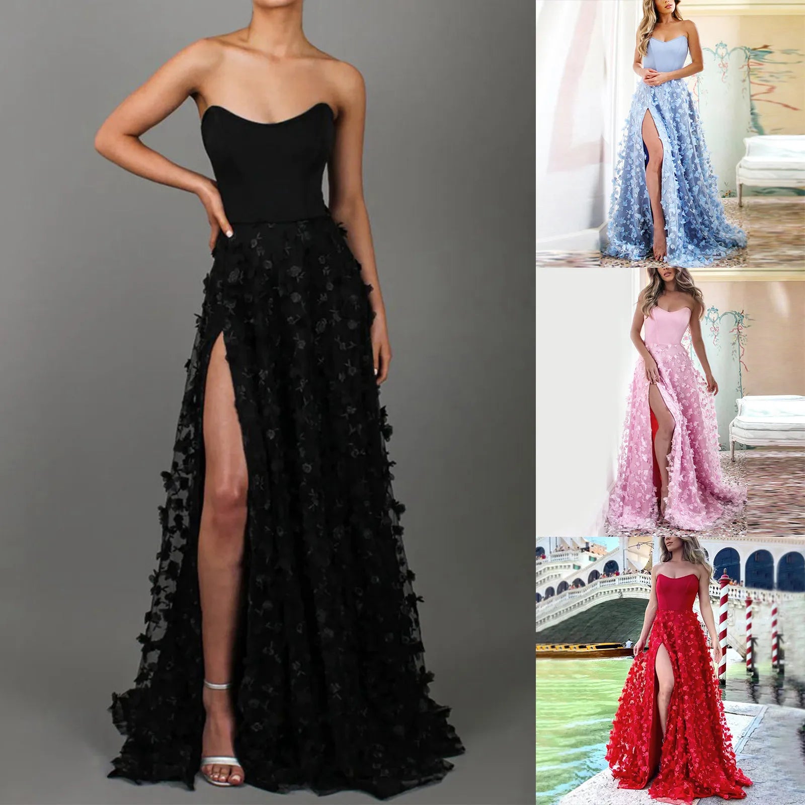 Elegant Floral Feather Strapless Wedding Dress | Sexy Long A-Line Tassel Gown for Evening, Prom, and Formal Events - Premium wedding dress from Lizard Vigilante - Just $43.88! Shop now at Lizard Vigilante