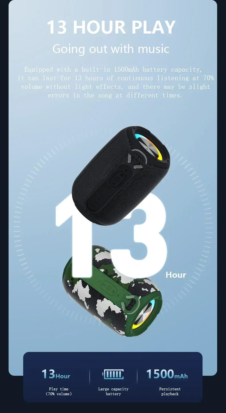 Super Powerful Wireless 5.3 Bluetooth Speaker RGB Light Caixa De Som Enhanced Bass IPX6 Waterproof Subwoofer 3D Stereo Sound Box