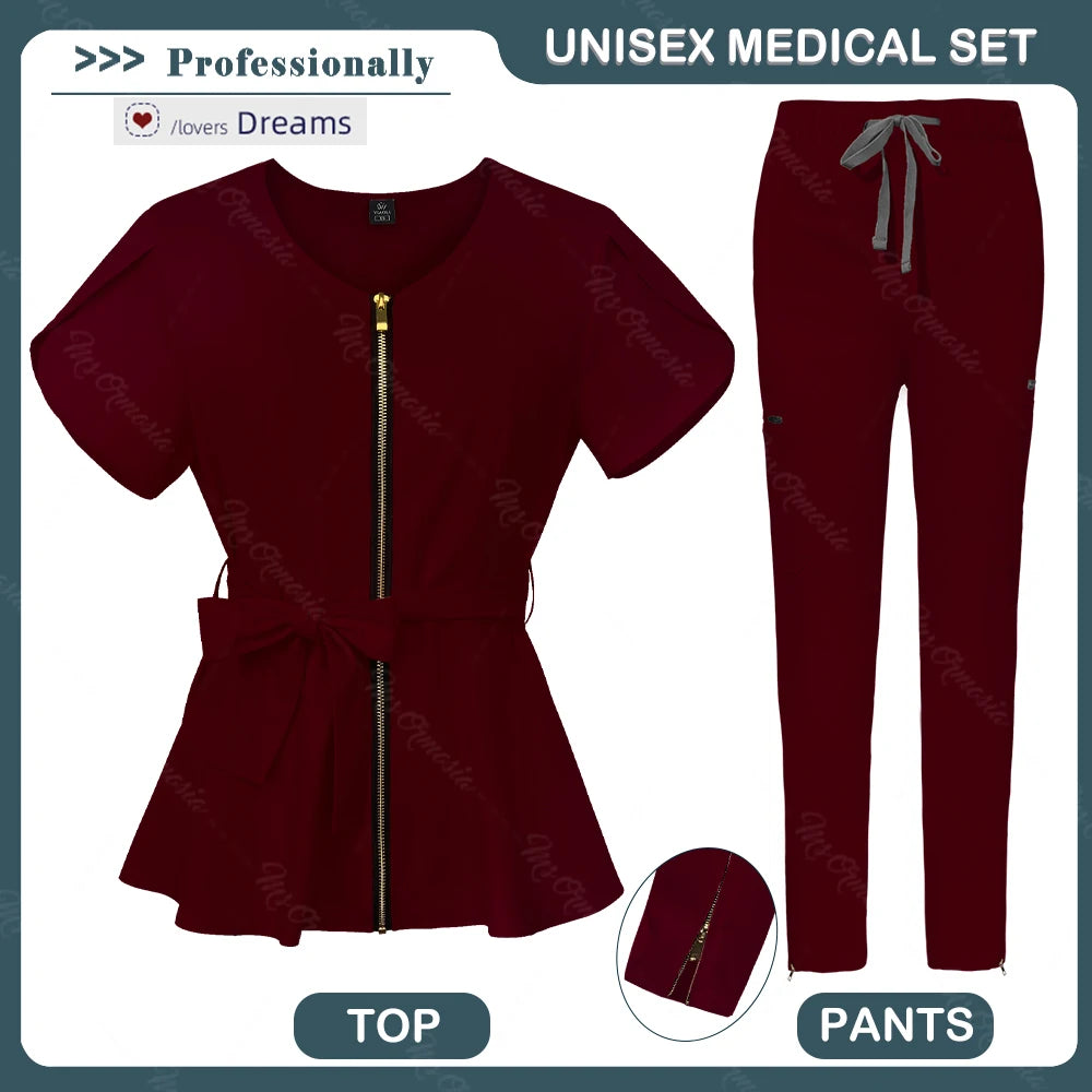 Unisex Medical Scrub Set | Fashionable & Breathable Beauty Salon & Nurse Uniform | Zipper Lapel Design - Premium scrubs from Lizard Vigilante - Just $58.88! Shop now at Lizard Vigilante