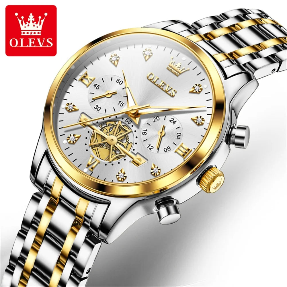 OLEVS New Flywheel Design Luxury Couple Watch Waterproof Moon Phase Chronograph Brand Original Quartz Wrist Watch for Men Women - Premium  from Lizard Vigilante - Just $50.99! Shop now at Lizard Vigilante