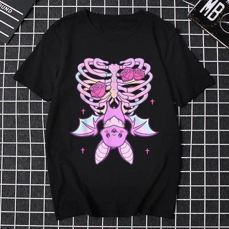 Women Halloween Pastel Goth Cute Creepy Demon Cat and Skull T Shirt Pastel Goth Creepy Cat Japanese Manga Printed T-shirt - Premium T-Shirt from Lizard Vigilante - Just $22.99! Shop now at Lizard Vigilante