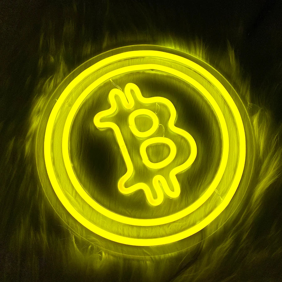 Bitcoin Neon Sign Yellow LED Handmade USB Powered Wall Decor For Bedroom Bar Shop Game Room