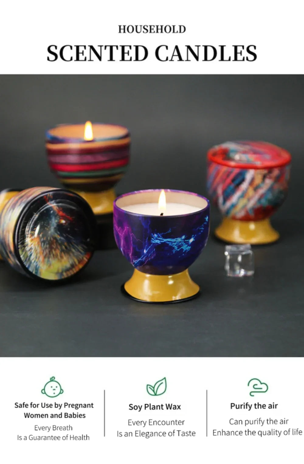 Natural Smokeless Soy Wax Candle in Iron Tin, Champagne Flute Style - Home Fragrance Gift for Birthday Christmas Handmade