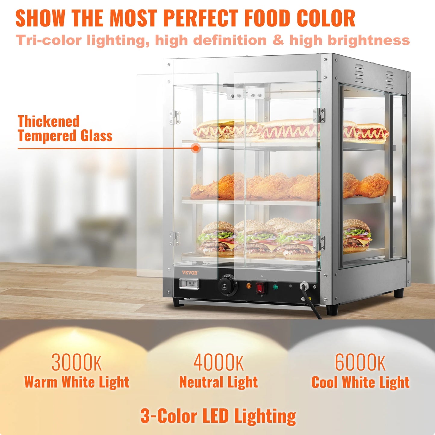 VEVOR 2/3-Tier Countertop Food Warmer | Commercial 3D Heating Pizza & Pastry Display with Temperature Control - Premium food warmer from Lizard Vigilante - Just $467.99! Shop now at Lizard Vigilante