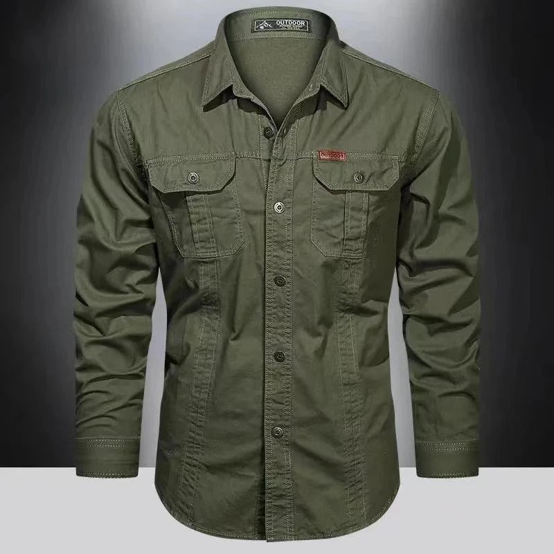 Cargo Shirt for Men Long Sleeve Casual Cotton Shirts High Ouality Camisa Militar Overshirt Brand Clothing Black Blouses 5XL - Lizard Vigilante