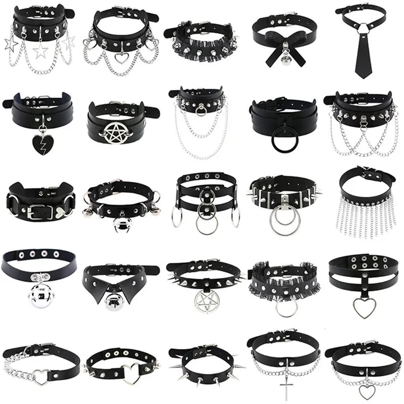 Harajuku Punk Rock Goth Choker - PU Leather Rivet Heart Cross Spike Necklace for Women, Hip Hop Bondage Jewelry - Premium choker from Lizard Vigilante - Just $23.88! Shop now at Lizard Vigilante