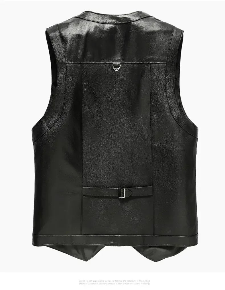 Men's Genuine Leather Imported Vest Male Multiple Pockets Sleeveless Coat Men V-neck Real Sheepskin Waistcoat - Lizard Vigilante