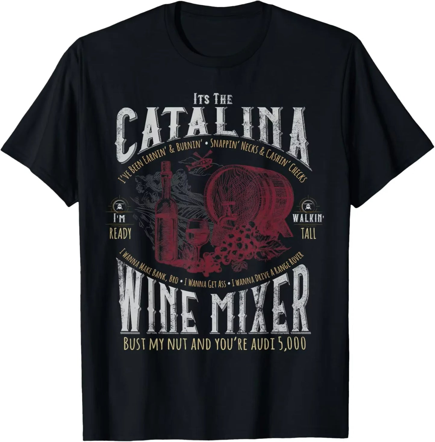 Catalina Wine Mixer Step Brothers - Vintage Hand-Drawn Fun T-Shirt for Women | Graphic Tee with Helicopters, Wine & Laughter - Premium tee from Lizard Vigilante - Just $24.88! Shop now at Lizard Vigilante