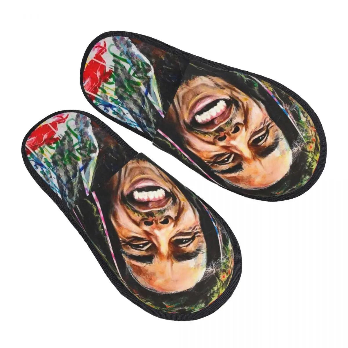 Jamaica Singer Reggae Rock Bob Marley Comfort Scuff Memory Foam Slippers Women Hotel House Shoes - Lizard Vigilante