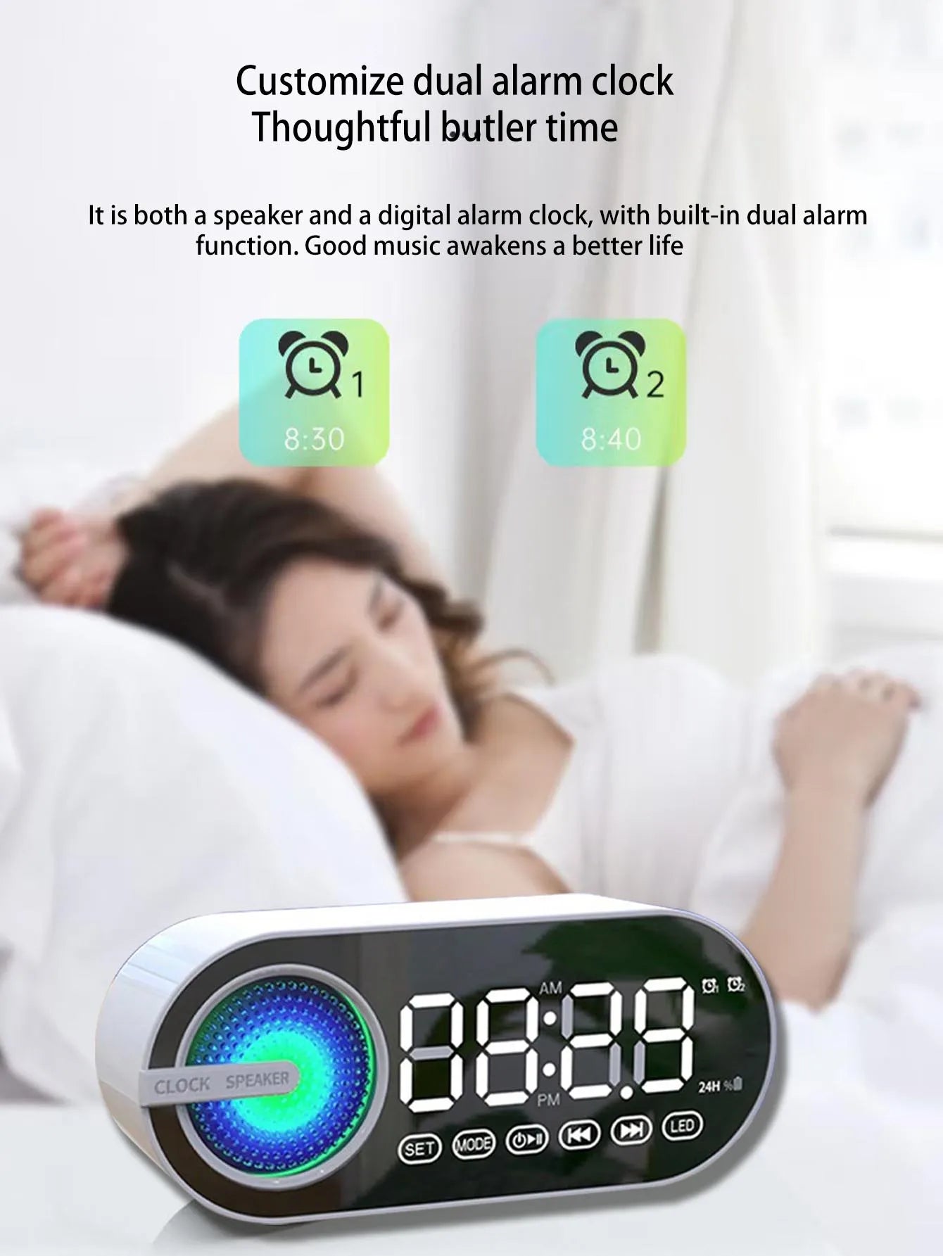 Wireless Bluetooth speaker, mini design with multiple functions as a clock, outdoor version subwoofer is powerful