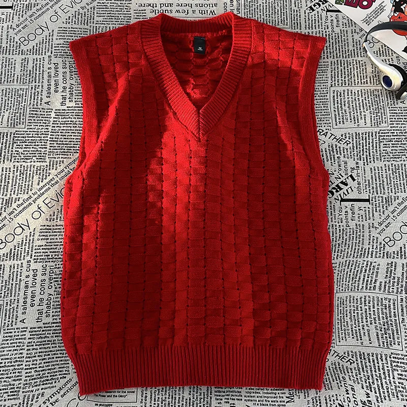 “GRUNGEWEAVE 666” Vintage Knit Vest – Jacquard Check Pattern Sleeveless V-Neck Armor for Off-Stage Legends & Louder Lives - Premium vest from dsers - Just $47.99! Shop now at Lizard Vigilante