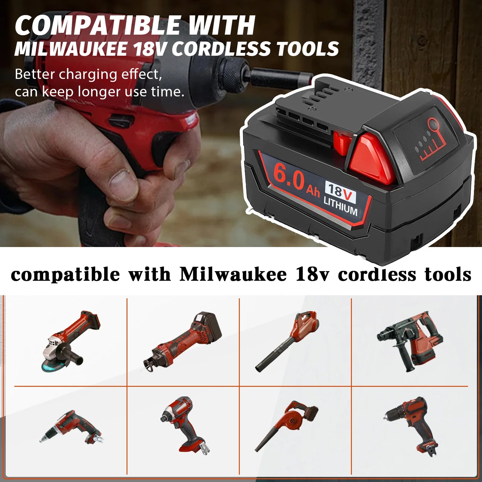 1 Packs Battery 18V 6.0Ah Lithium Battery Replacement for Milwaukee for M18 48-11-1840 48-11-1828 Cordless Power Tool Battery - Premium  from Lizard Vigilante - Just $57.99! Shop now at Lizard Vigilante