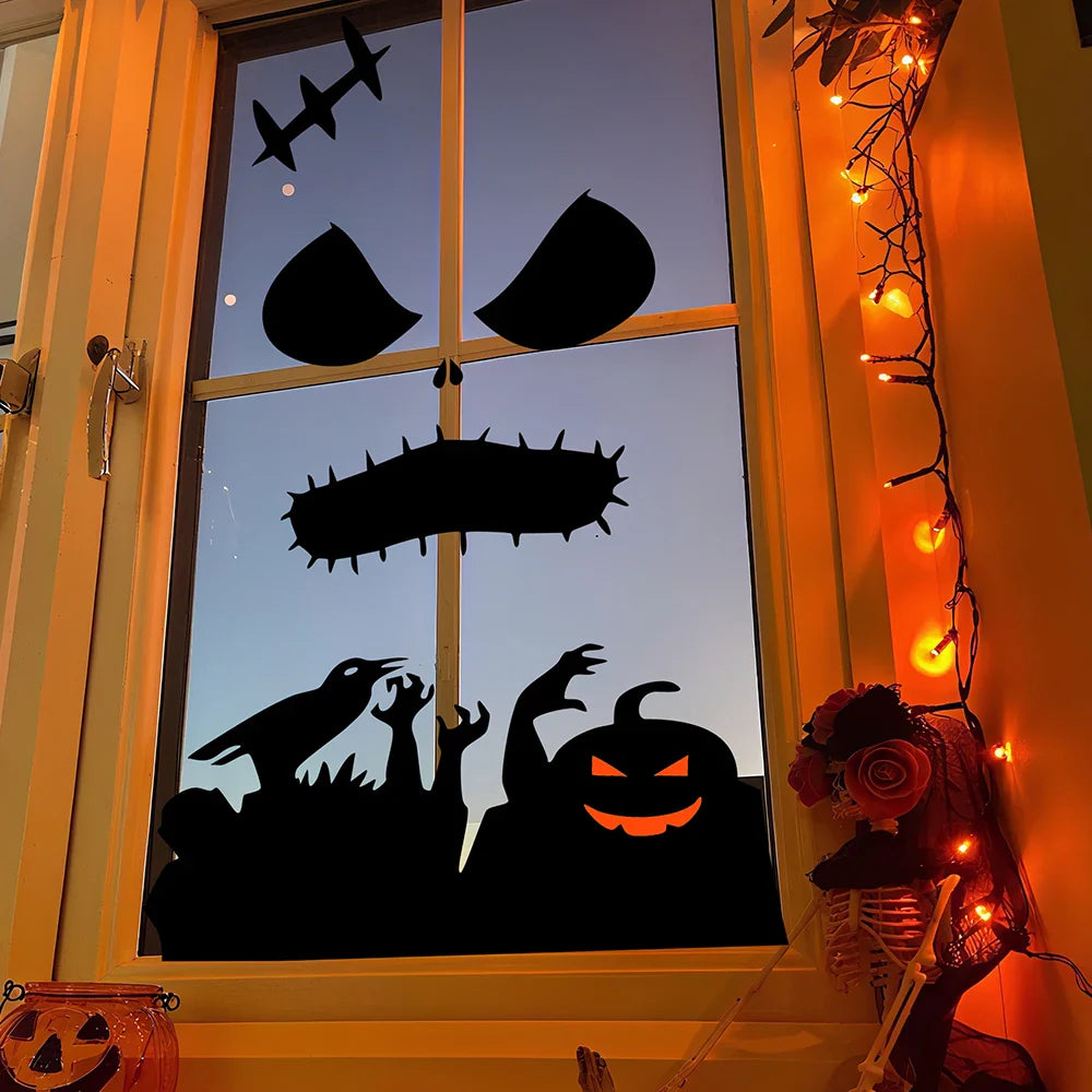 Halloween decorations room door stickers window decor skeleton hand pumpkin DIY window stickers ghost devil witch hat decor