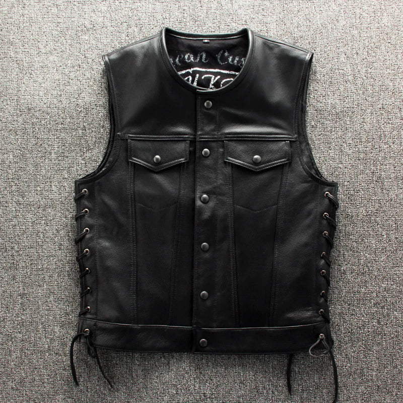 High-Quality Leather Motorcycle Vest - Trendy Slim Fit Waistcoat - Premium vest from Lizard Vigilante - Just $158.88! Shop now at Lizard Vigilante