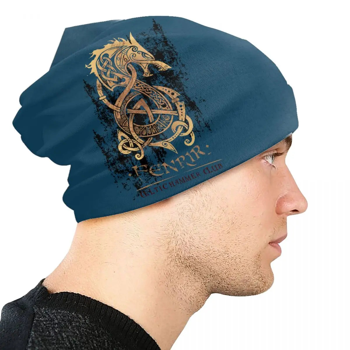 Viking Valhalla Fenrir Wolf Beanie – Nordic Skull Cap for Men and Women, Winter Warm Knit Hat with Odin’s Power - Premium beanie from Lizard Vigilante - Just $18.88! Shop now at Lizard Vigilante