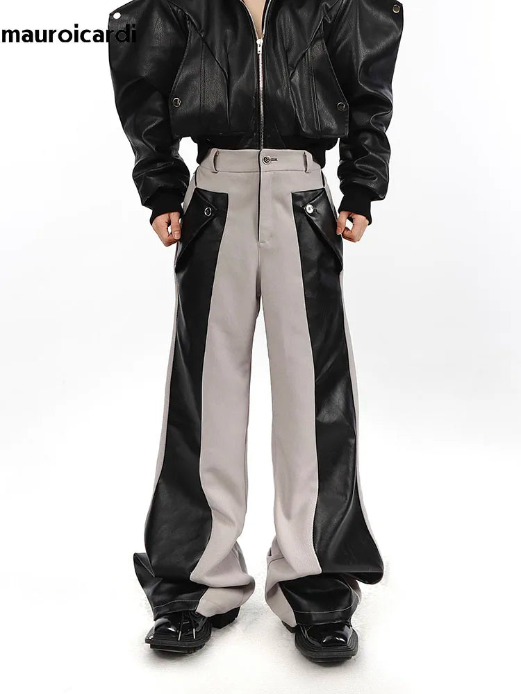 Patchwork Leather Combat Trousers – Mauroicardi Black & Toxic Green High-Waist Men’s Street Pant for Chaos & Club Damage - Premium pants from dsers - Just $159.99! Shop now at Lizard Vigilante