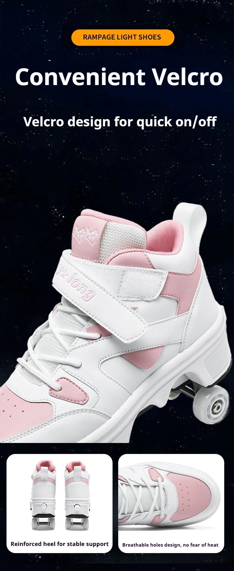 Riot Glide Pop-Up High Tops — 4-Wheel Dual-Purpose Roller Sneaker Boots (Automatic Deploy Wheels)