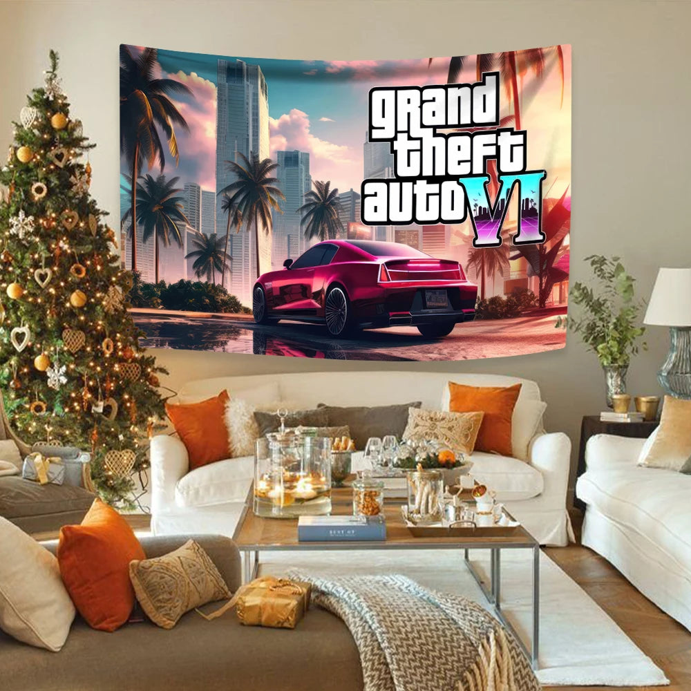 GTA 6 Vice City Bohemian Tapestry – Wall Hanging Decoration for Bedroom, Dorm, Sofa, or Living Room - Premium tapestry from Lizard Vigilante - Just $10.99! Shop now at Lizard Vigilante