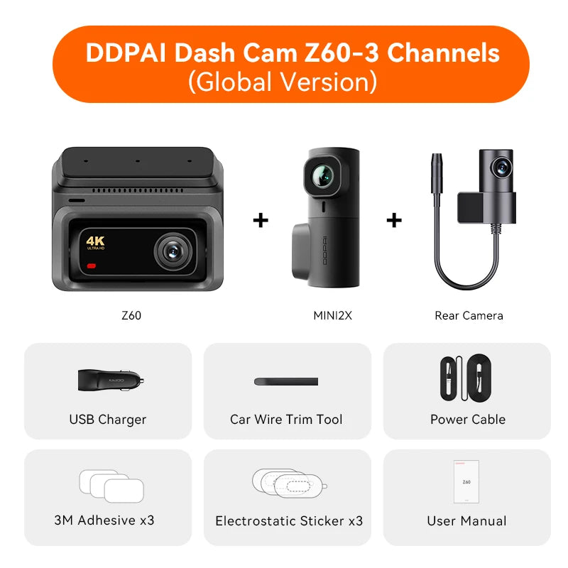Road Vigil DDPAI Z60 4K+2K+1080P Tri-Channel Dashcam With GPS, 5GHz Wi-Fi, ADAS & NightVIS 2.0 (24H Parking Guard)