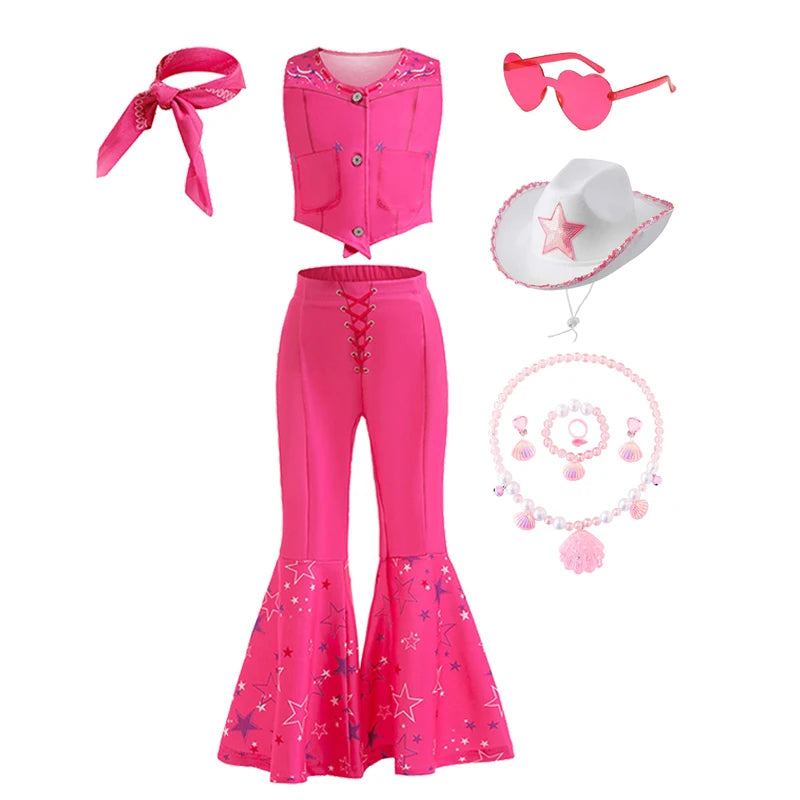 Barbie Movie Costume for Toddler Girls Margot Robbie Barbi Pink Top and Flared Trousers Disney Suit Kids Halloween Birthday Party Clothe - Premium costume from Lizard Vigilante - Just $18.88! Shop now at Lizard Vigilante