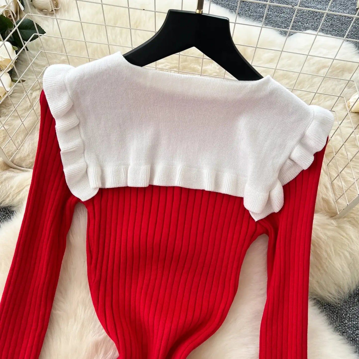 SINGREINY 2024 Hotsweet Slim Autumn Dress Women Peter pan Collar Long Sleeves Patchwork Preppy Style Mermaid Sweater Long Dress
