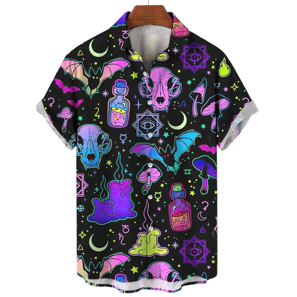 Devil Horror 3d Print Hawaiian Shirt Men Clothes Loose Breathable Men's Shirts Summer Male Shirt Male Clothes Short Sleeve Shirt - Lizard Vigilante