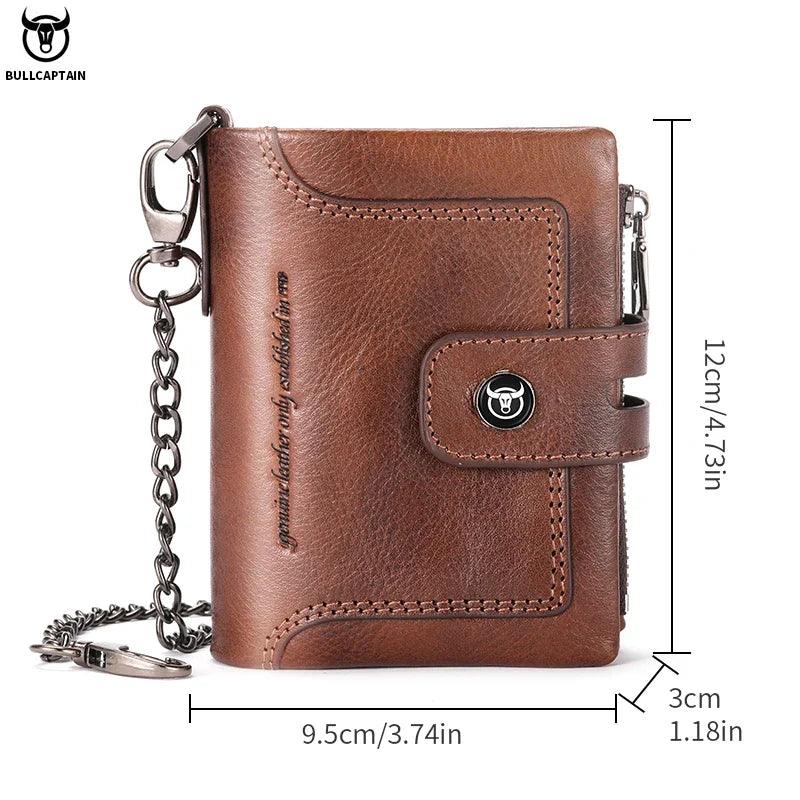 BULLCAPTAIN Men's Genuine Leather Wallet Business Retro Snap Wallit Multifunctional RFID Anti-Theft Zipper Multi-Card Coin Purse - Lizard Vigilante