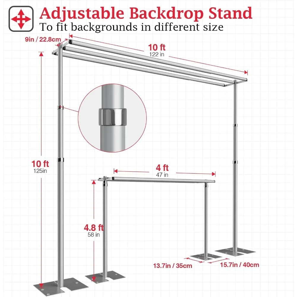 Backdrop Stand Heavy Duty 10x10Ft Three Crossbar Pipe and Drape Backdrop Stand Kit, Adjustable Metal Frame for Backdrop - Premium backdrop from Lizard Vigilante - Just $388.88! Shop now at Lizard Vigilante