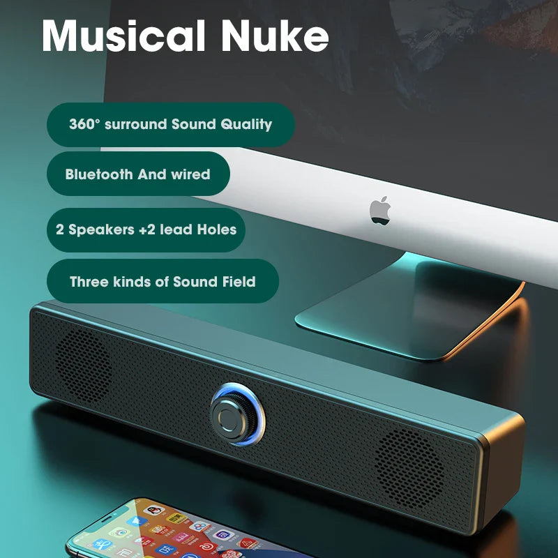 Wireless Bluetooth Game Speaker Soundbar USB 3D Stereo Subwoofer FM Home Clock Indoor Sound Bar Computer Loudspeaker Hot Sale