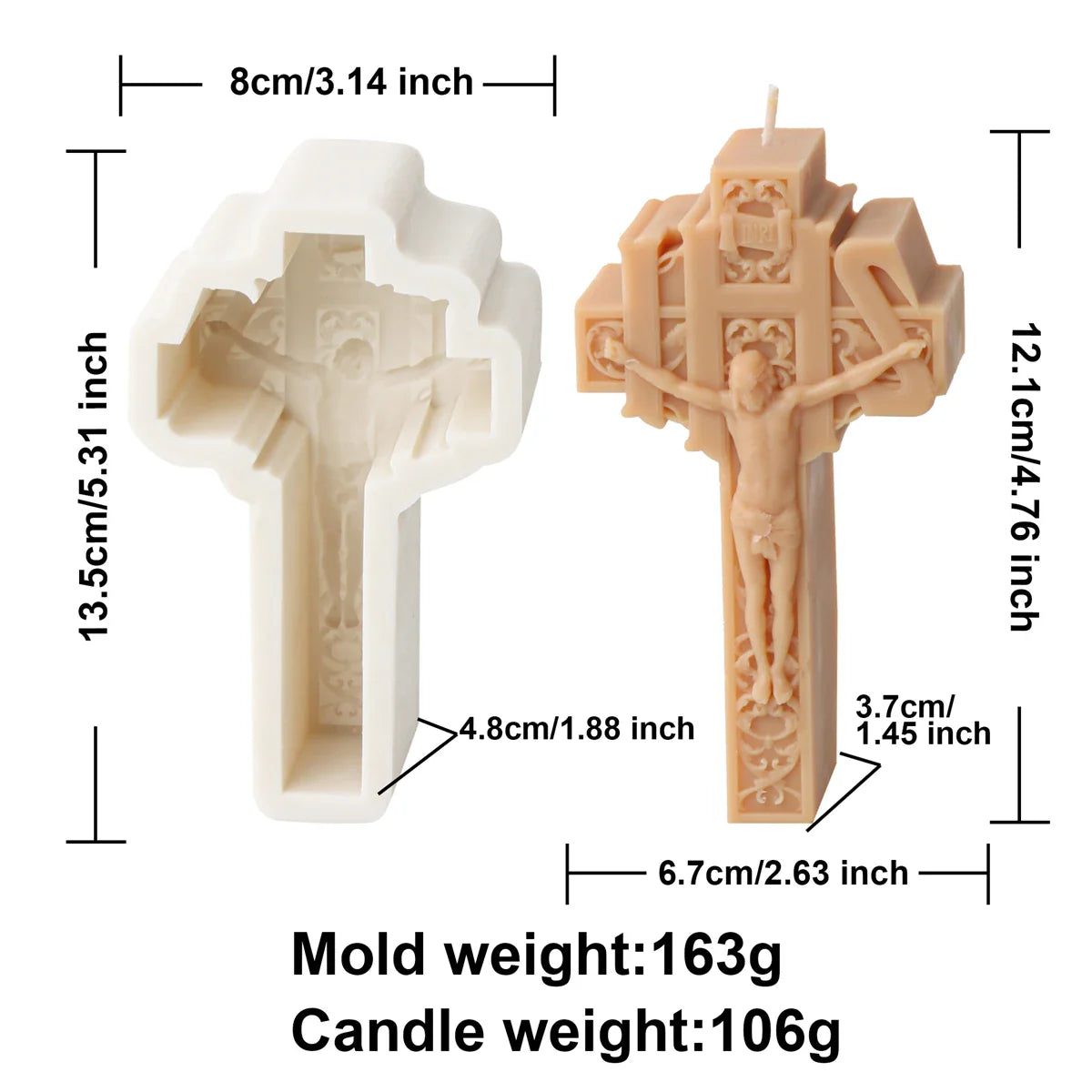3D Jesus Cross Sculpture Candle Silicone Mold Resin Casting for Aroma Beads Soap DIY Handmade Decoration Gift Craft