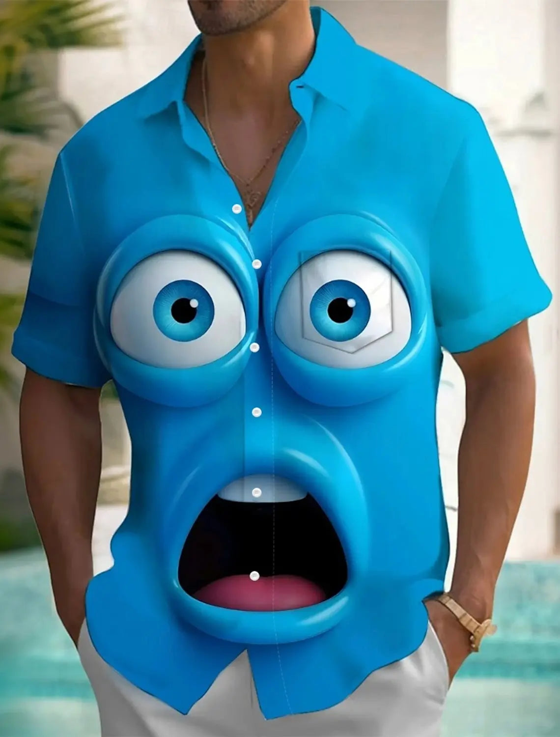 Men’s Chaos Grin Cartoon Face Button-Up Shirt