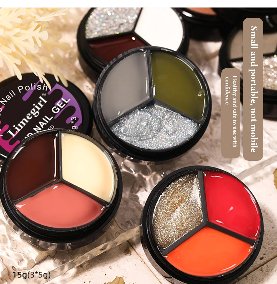LIMEGIRL Solid Nail Art Gel Polish 15g 3 Colors Cream Soft Gel Polish for Nail Art Beginner DIY Design  Home/Salon Manicure Gift
