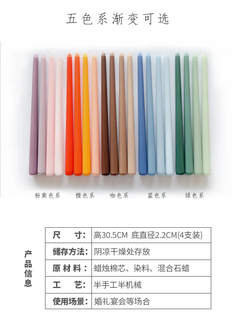 30CM Taper Candle 4 Pack - Home Interior Long Burning Dripless and Smokeless Candles Unscented - Valentines Candles for Home