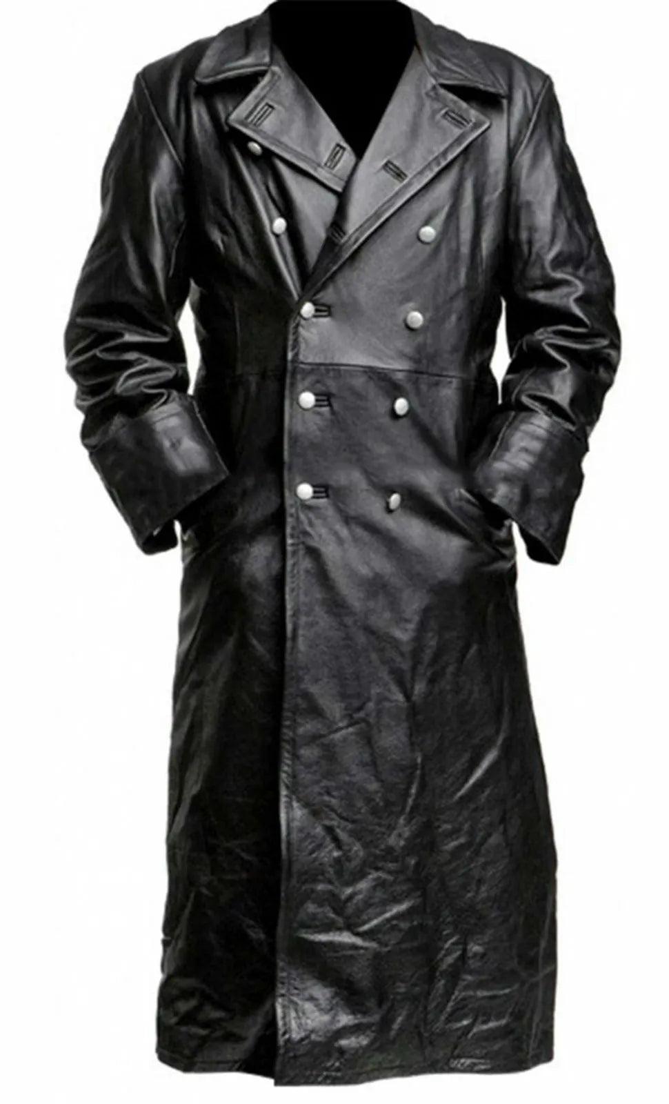 MEN'S GERMAN WW2 Military Uniform Officer Black Faux Leather Trench Coat - Premium jacket from Lizard Vigilante - Just $47.99! Shop now at Lizard Vigilante